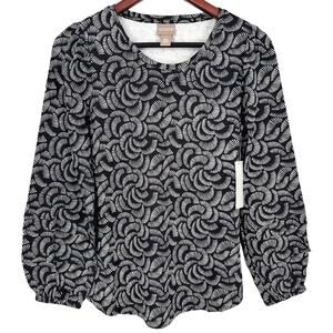 NEW NWT Chicos Sz Small US 4/6 0 Black Puff Long Sleeve Blouse Shirt Top Mature